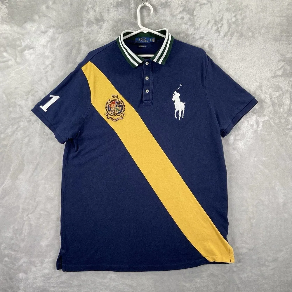 Polo Ralph Lauren Shirt Mens XL Rugby Big Pony Custom Slim Fit Crest Sash Patch